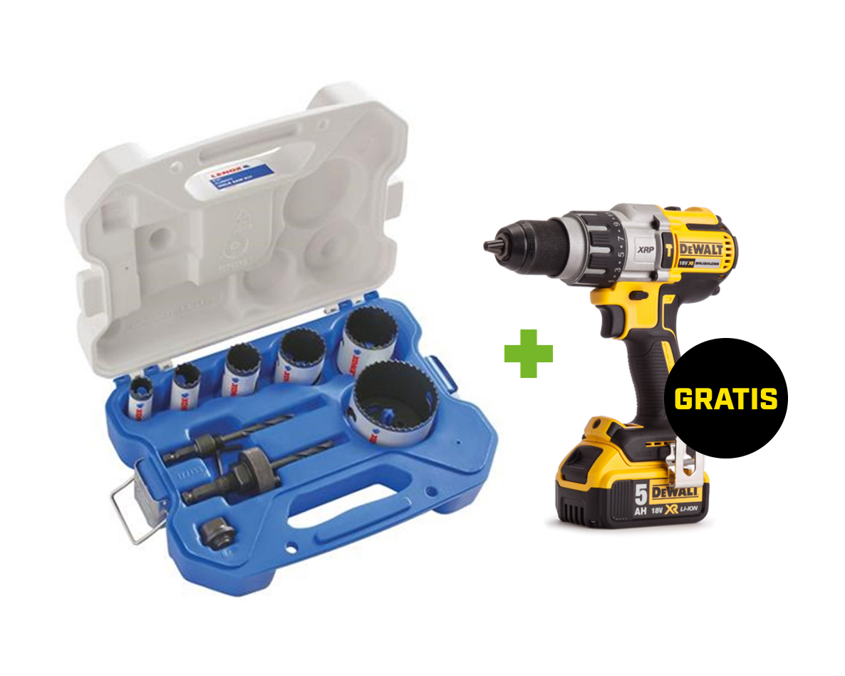 9-delni komplet bimetalnih luknjastih žag Lenox 1768436SET + akumulatorski udarni vrtalnik Dewalt DCD996P2 XRP 18V 5,0Ah Li-Ion
