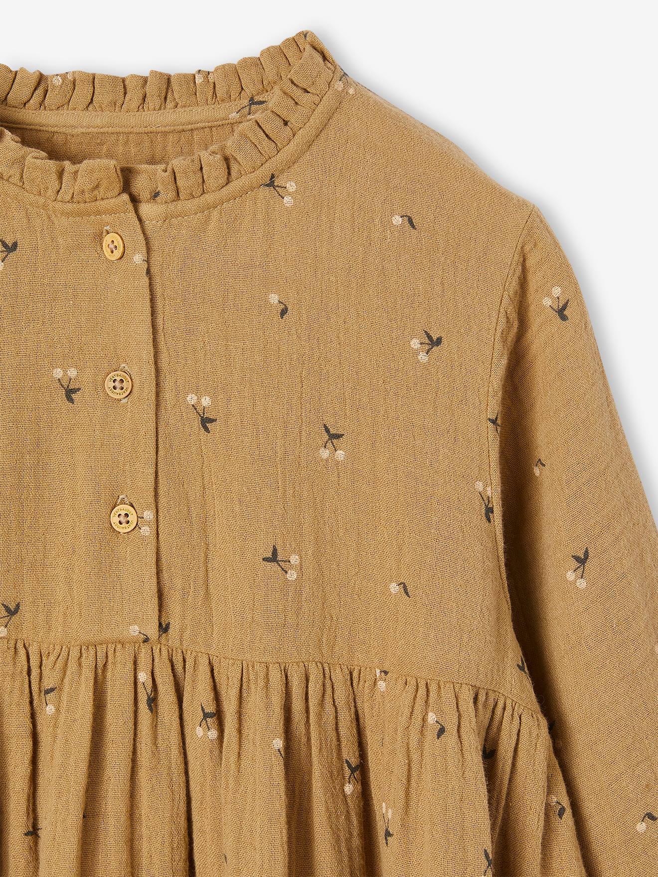 Vertbaudet Mädchen Kleid mit Glanztupfen, Musselin - grün bedruckt