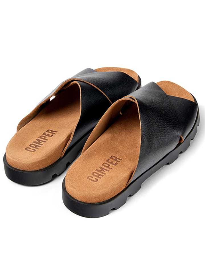 Camper Leder-Pantoletten in Schwarz günstig kaufen