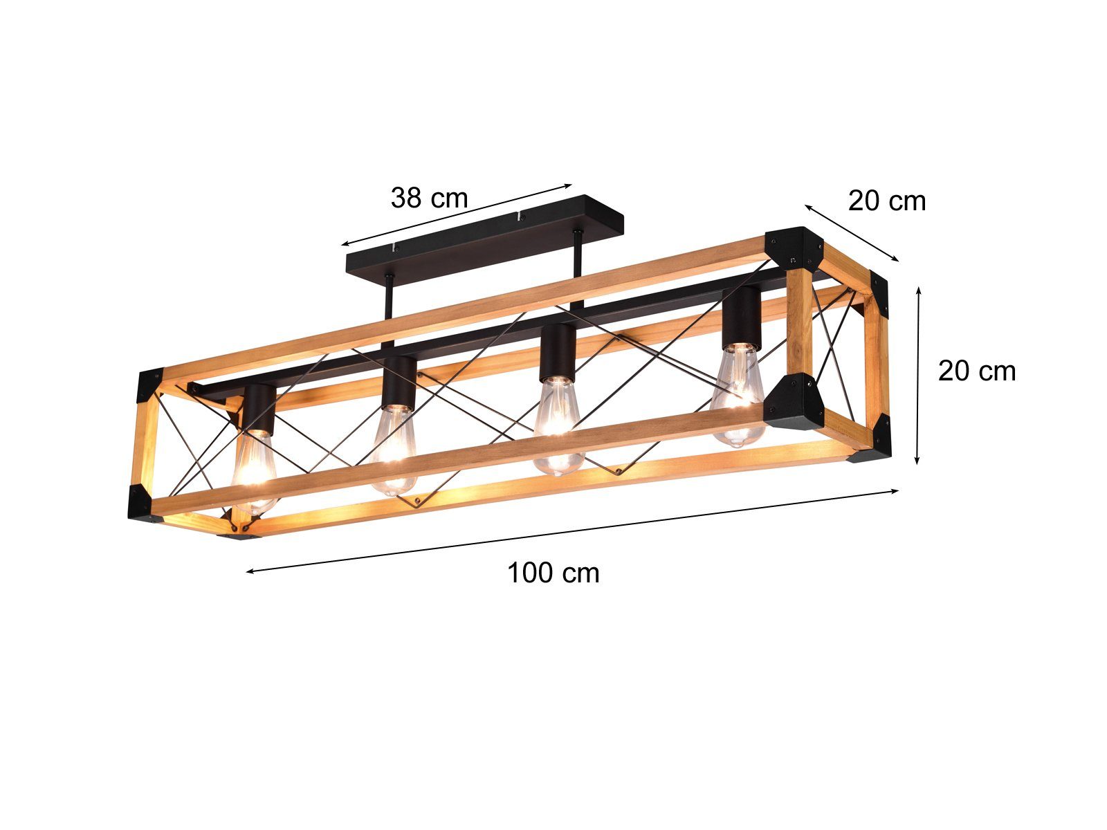 meineWunschleuchte LED Deckenleuchte, LED wechselbar, 4x E27 8 Watt, 1055 Lumen, Warmweiß, Coole ausgefallene Holzlampe Decke Holz-Balken rustikal 100cm lang