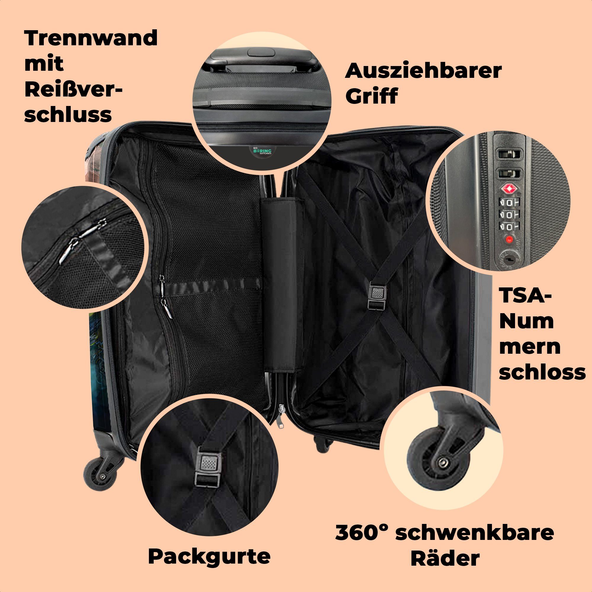 NoBoringSuitcases.com© Handgepäckkoffer 55x35x20cm Kätzchen - Blumen - Wald - Illustration - Katze, 4 Rollen, Handgepäck Trolley Rollkoffer Kleine Reisekoffer mit 4 Rollen - Cabin