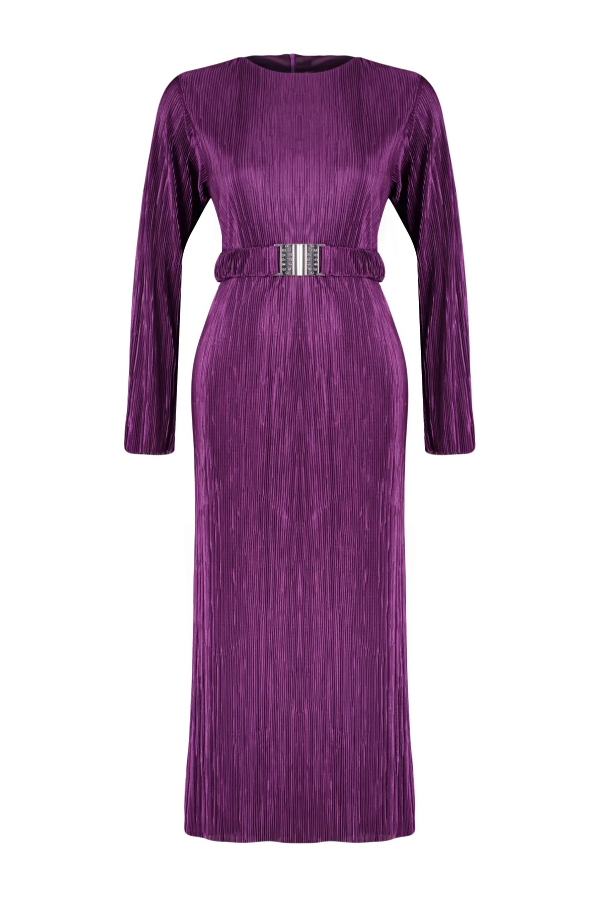 Trendyol Modest  Lila Strickkleid mit Faltengürtel TCTSS24EB00154