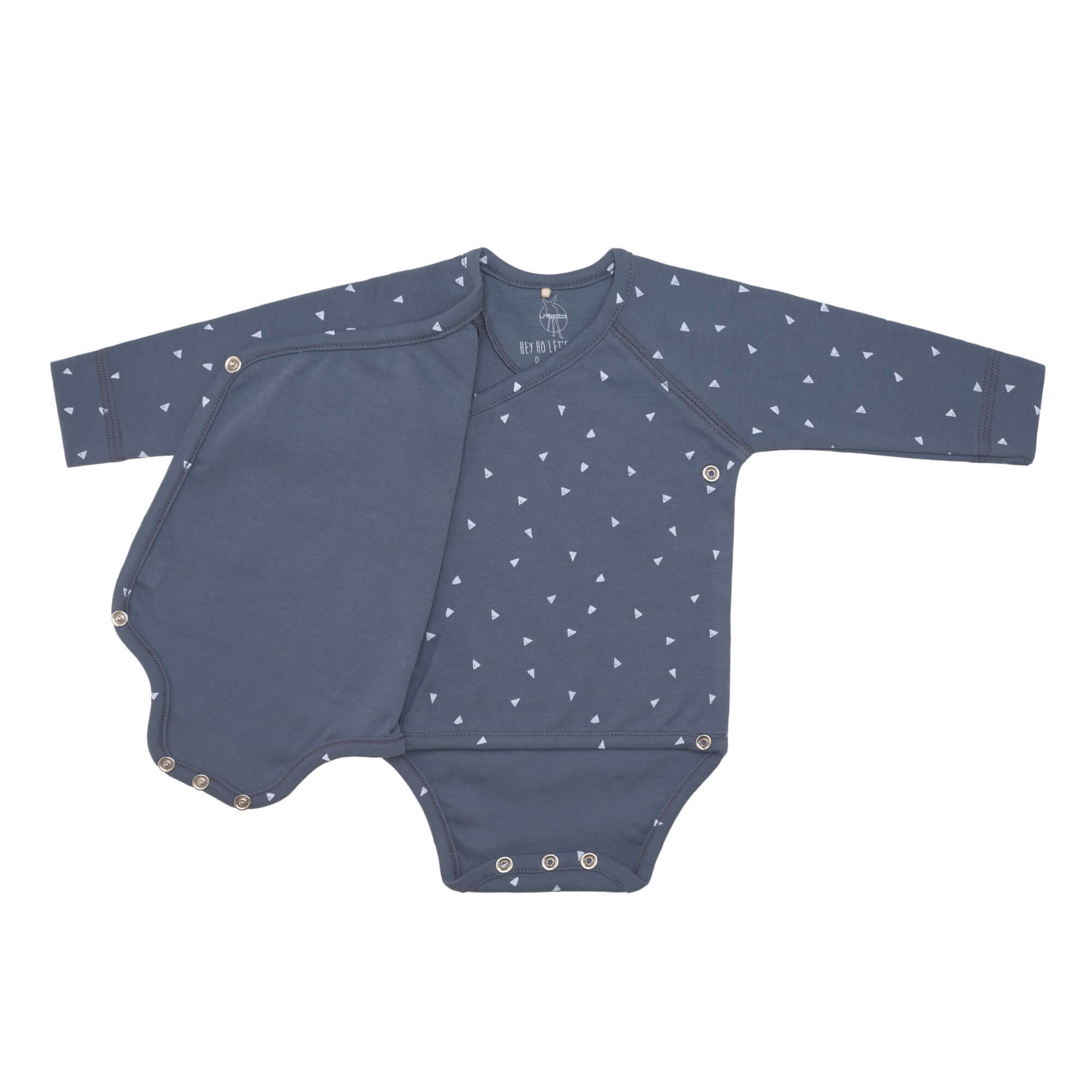 Baby Wickelbody langarm - Bio Baumwolle, Dreiecke, Blau