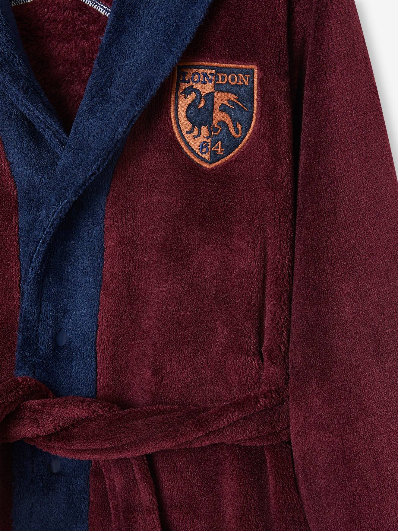 Robe de chambre en maille polaire blason garçon bordeaux