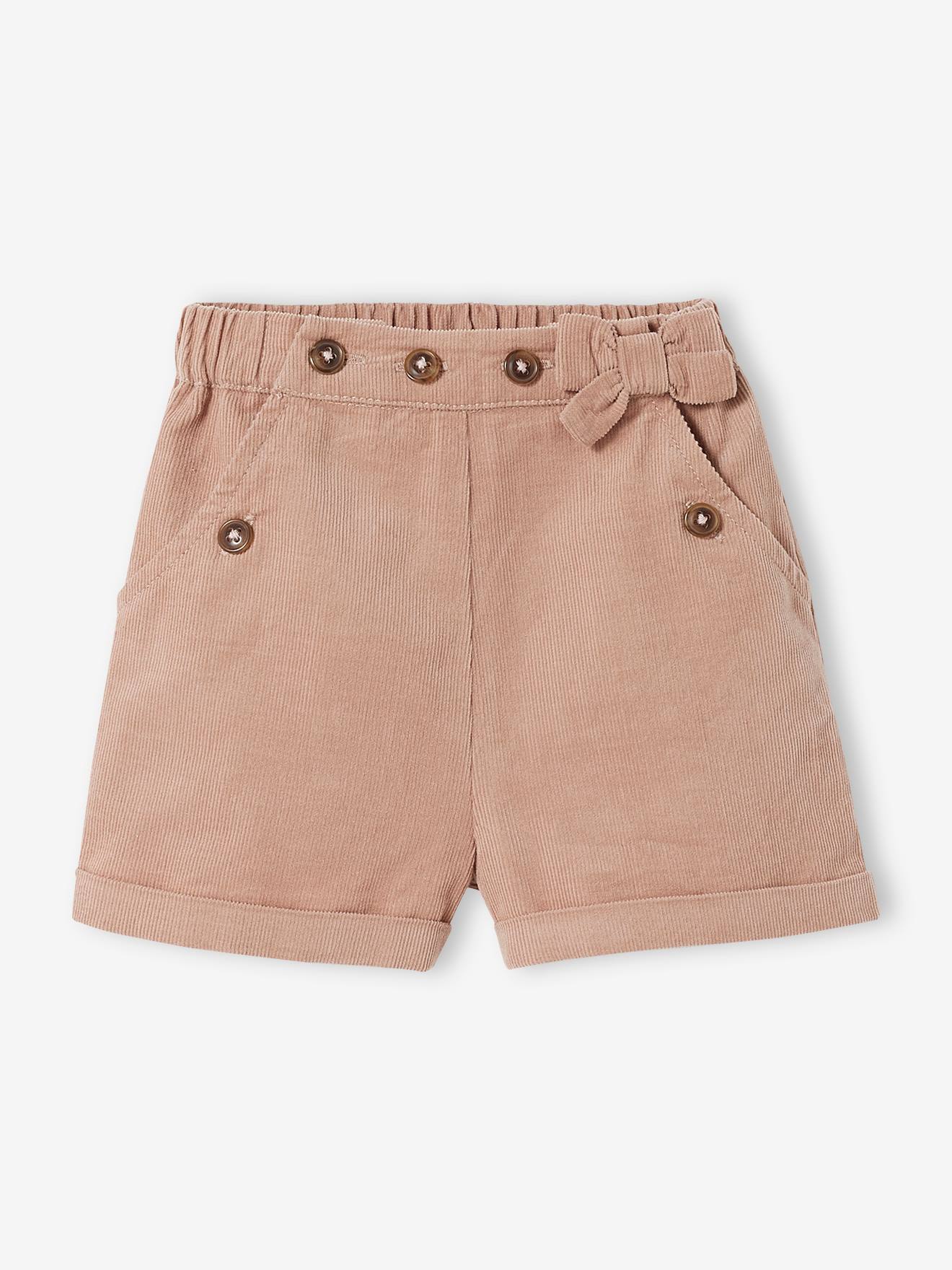 Vertbaudet Baby-Set: Samt-Shorts, Shirt & Haarband - dunkelblau gestreift