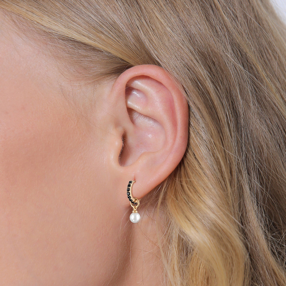 Elli Elli Boucles d'Oreilles Femmes Créoles Pendentif Perles de Verre Couleur Or avec  Boucles d'oreilles