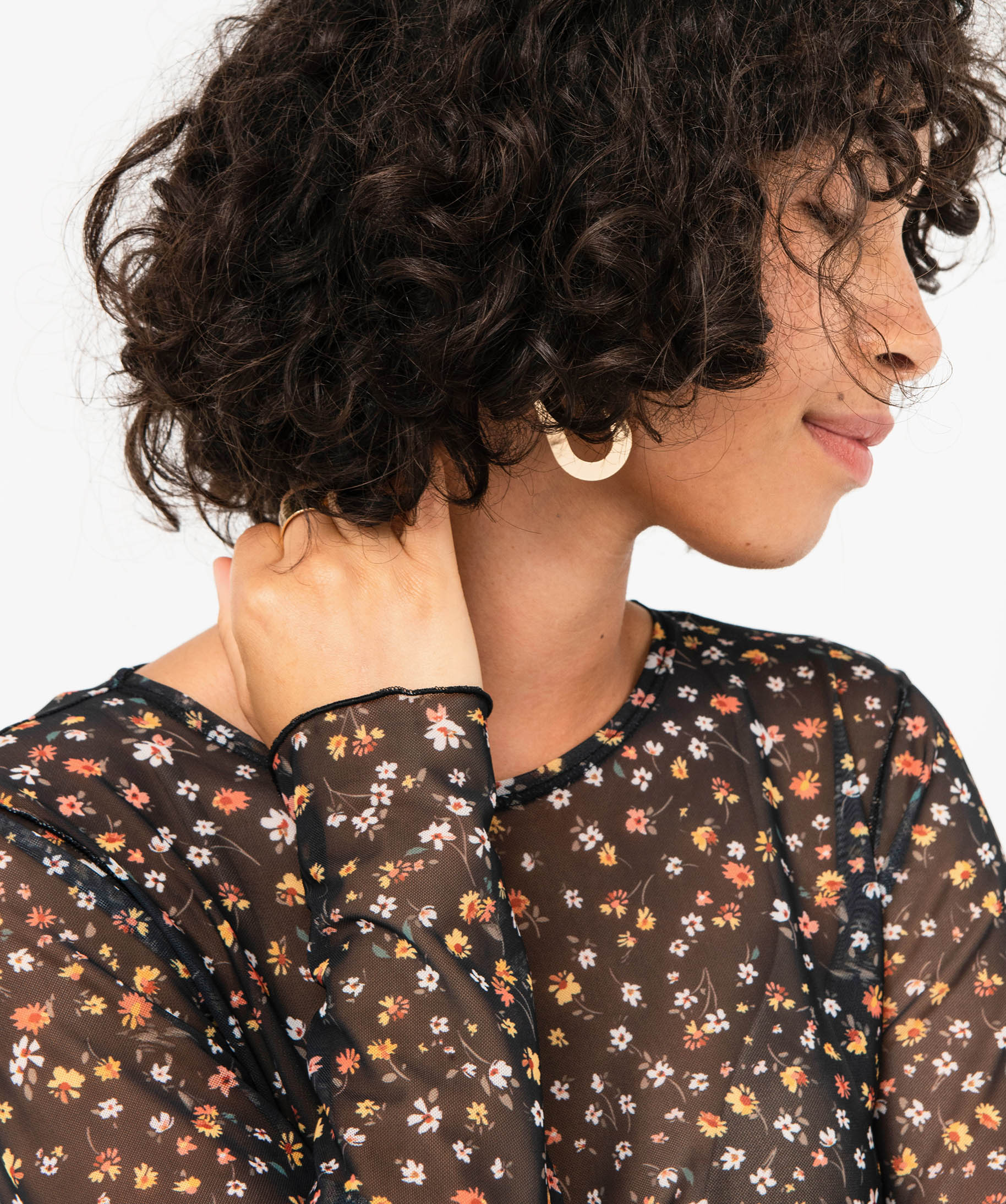 Tee-shirt à manches longues en voile à motifs fleuris femme imprime | GEMO