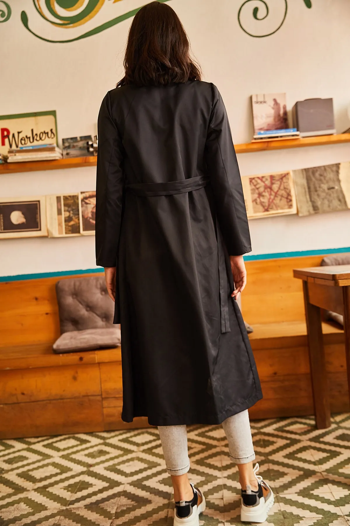 Olalook  Trenchcoat - Schwarz - Zweireihig