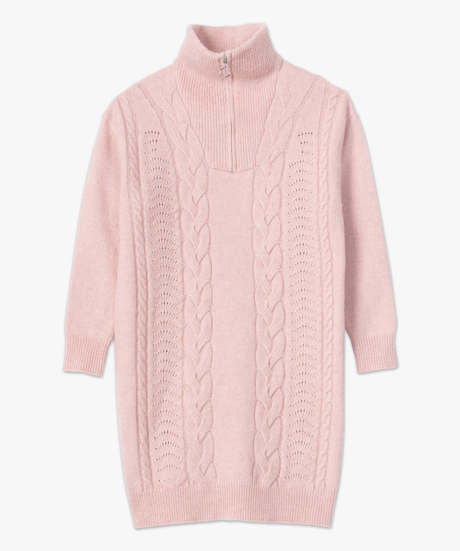 Robe pull femme en maille fantaisie avec col camionneur rose | GEMO
