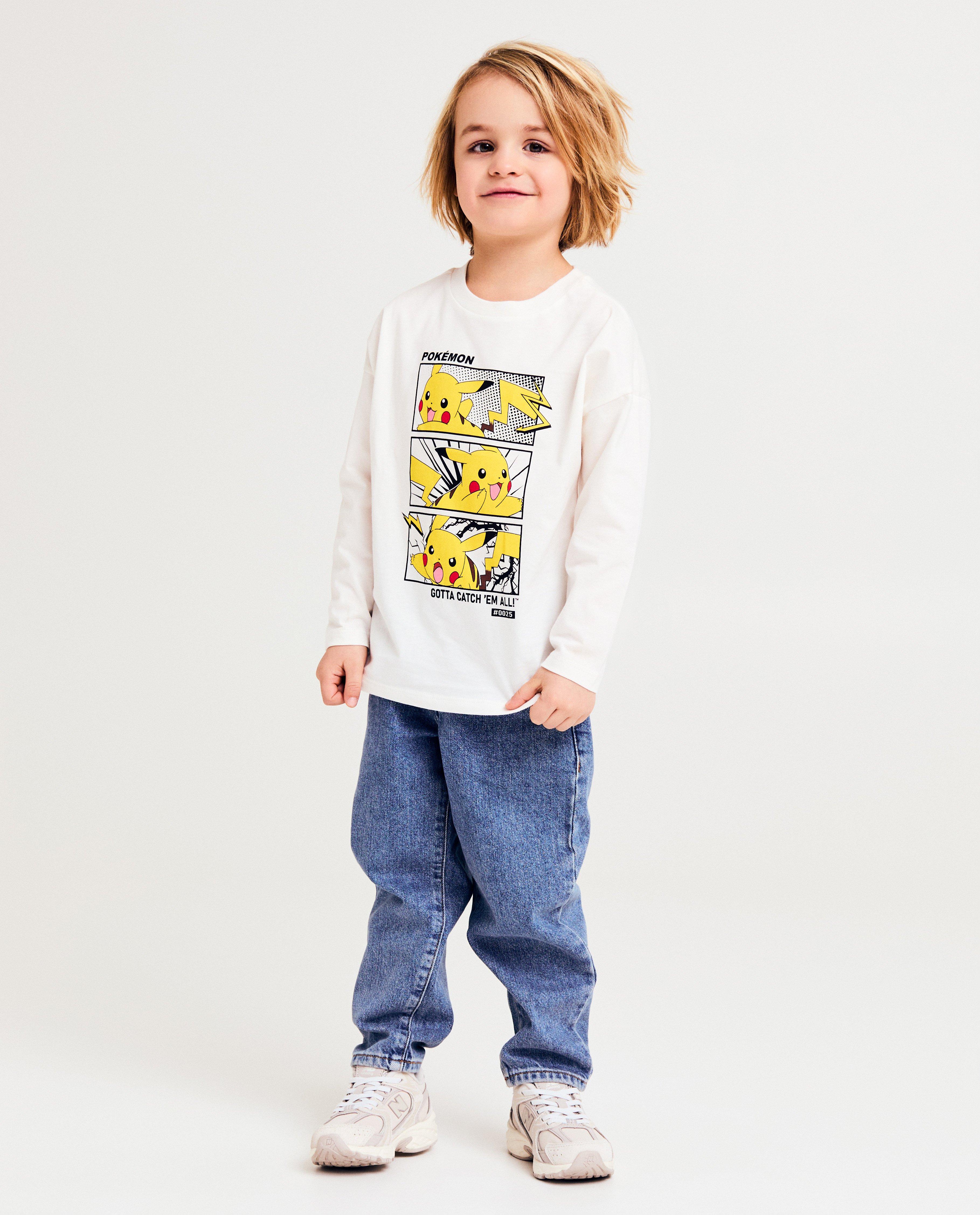 Tricou Pokemon cu mânecă lungă și imprimeu Pikachu, alb