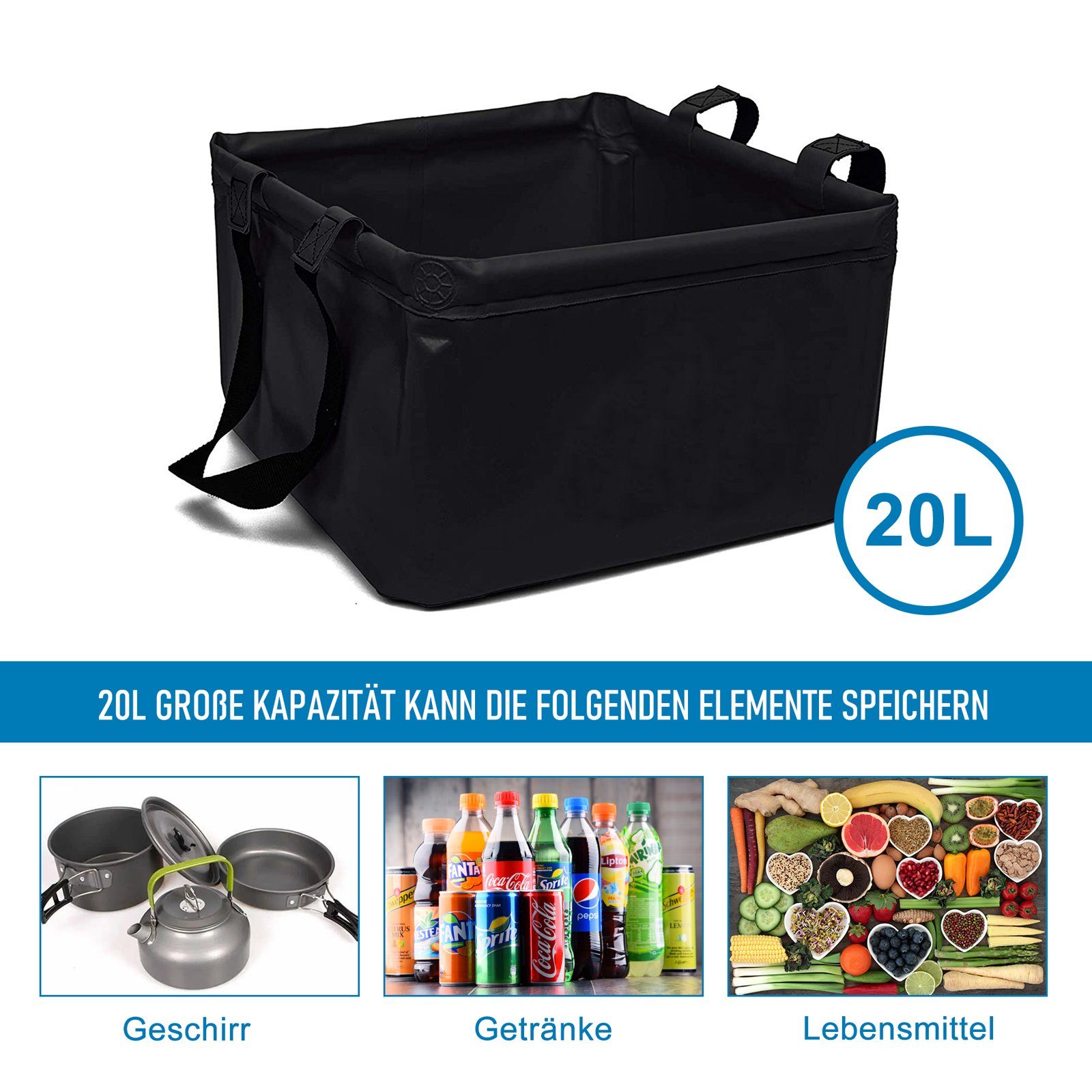 CALIYO Waschbecken Outdoor Faltschüssel 20L, faltbare Schüssel