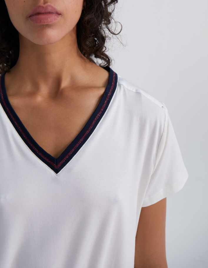 Tee-shirt écru bord-côte marine rayé Femme