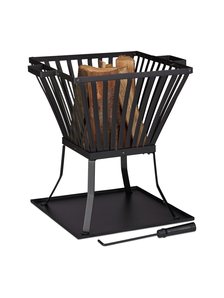 relaxdays Feuerkorb in Schwarz - (B)56,5 x (H)56 x (T)45 cm günstig kaufen onesize