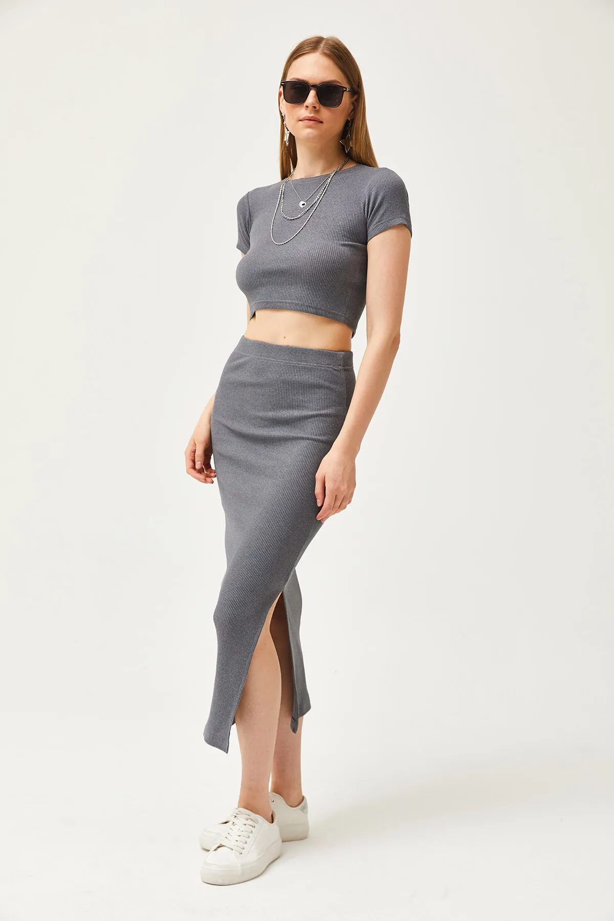 Olalook  Geräucherter Kurzarm-Lycra-Anzug mit Schlitzrock für Damen TKM-19000194