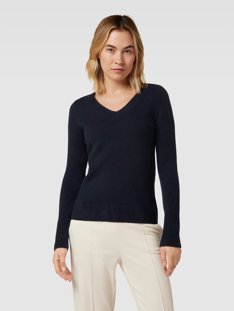 Strickpullover aus Wolle mit V-Ausschnitt in dunkelblau