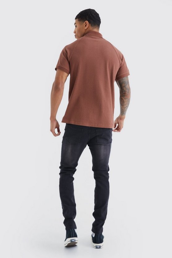 Geripptes Jersey-Poloshirt mit Tasche