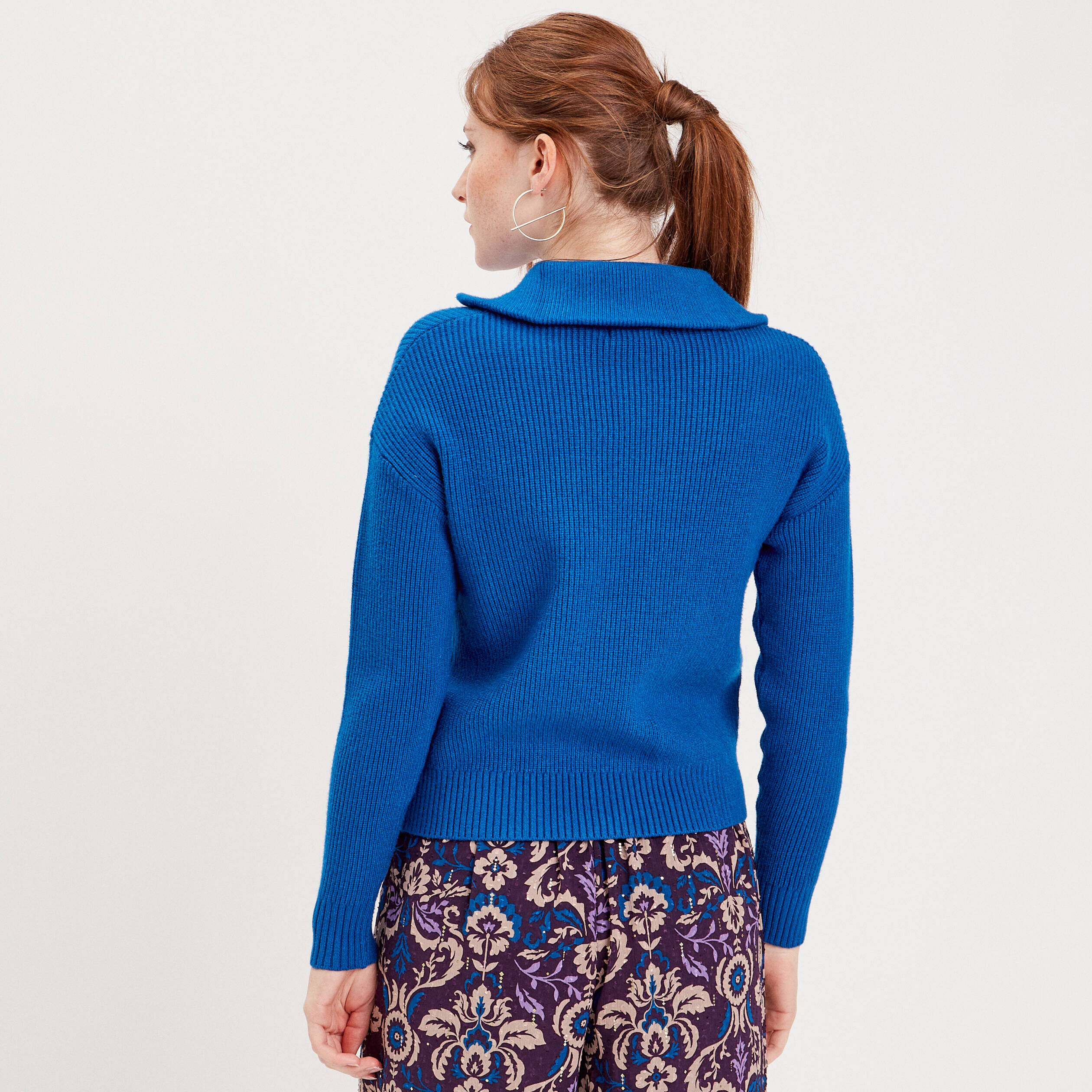 Pull col camionneur bleu electrique femme | Cache Cache