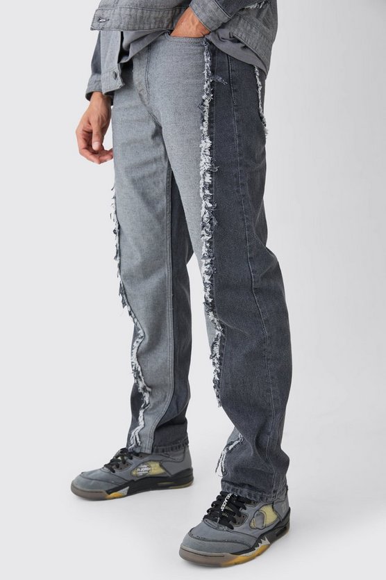 Lockere gespleißte Jeans mit ausgefranstem Saum