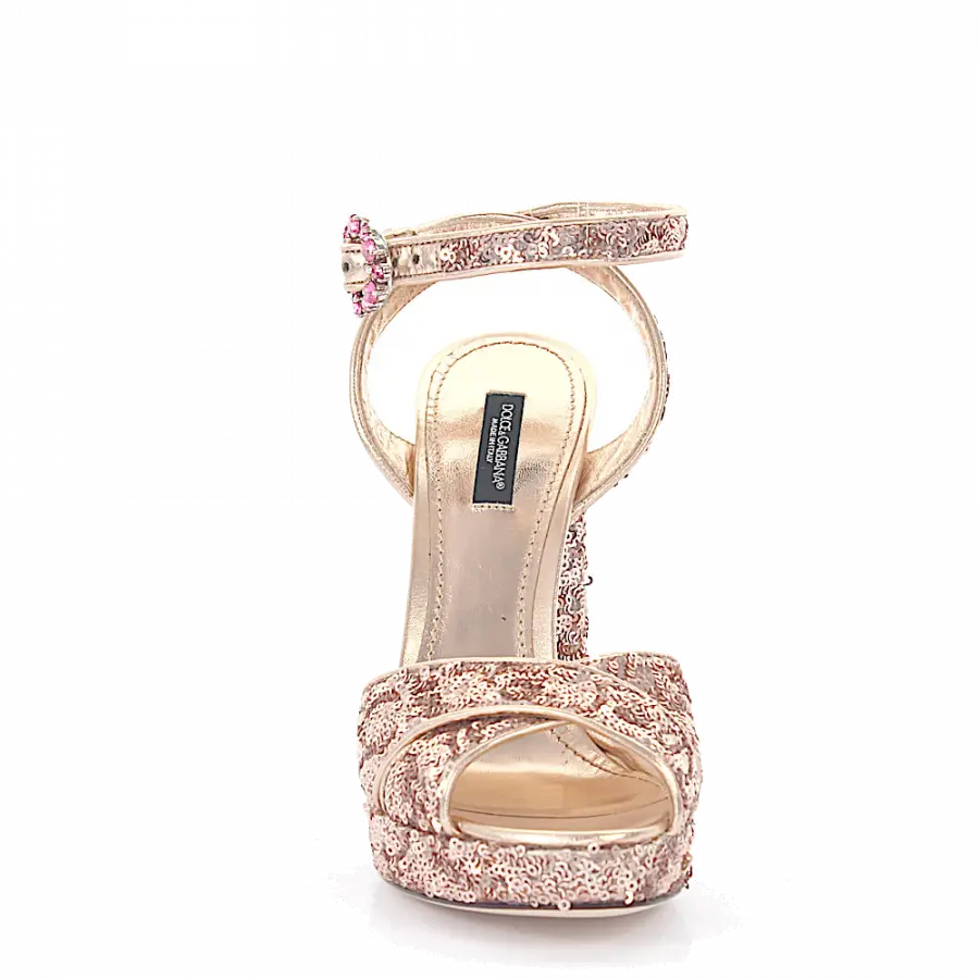 Dolce & Gabbana - Plateausandalen Kalbsleder Textil Pailletten Schmuckstein rosé - pink