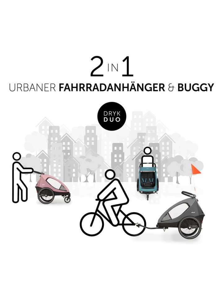 Hauck 2in1 Fahrradanhänger Dryk Duo für 2 Kinder (bis 44 in grau,schwarz günstig kaufen onesize