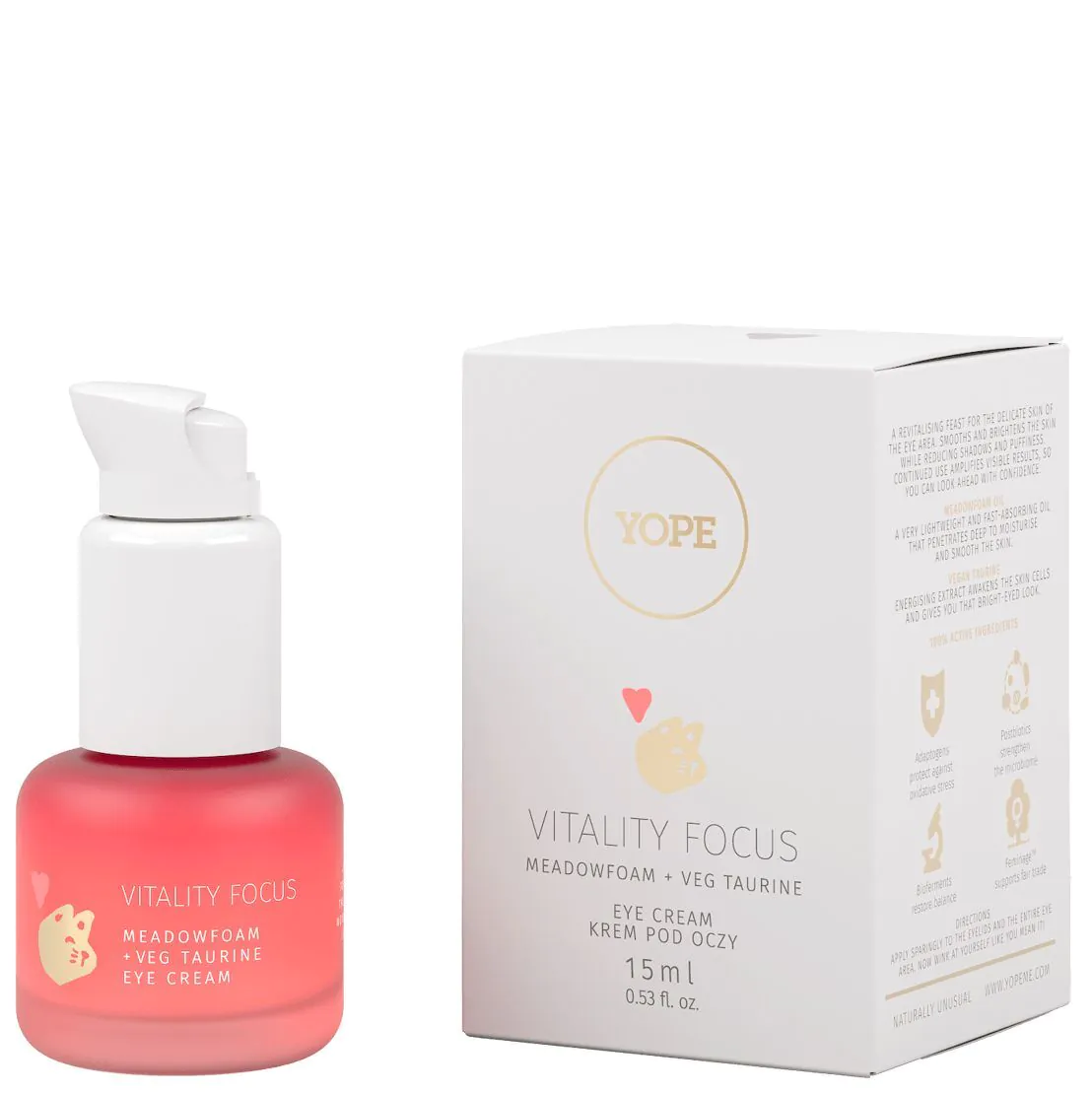 Yope Vitality Focus krema za oči, pjena od meadowsweet + biljni taurin
