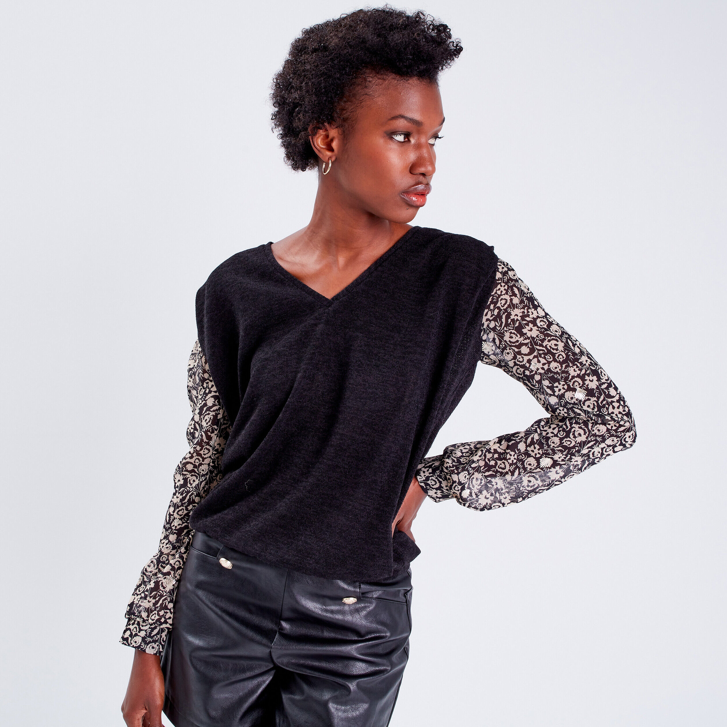 T-shirt manches longues noir femme | Cache Cache