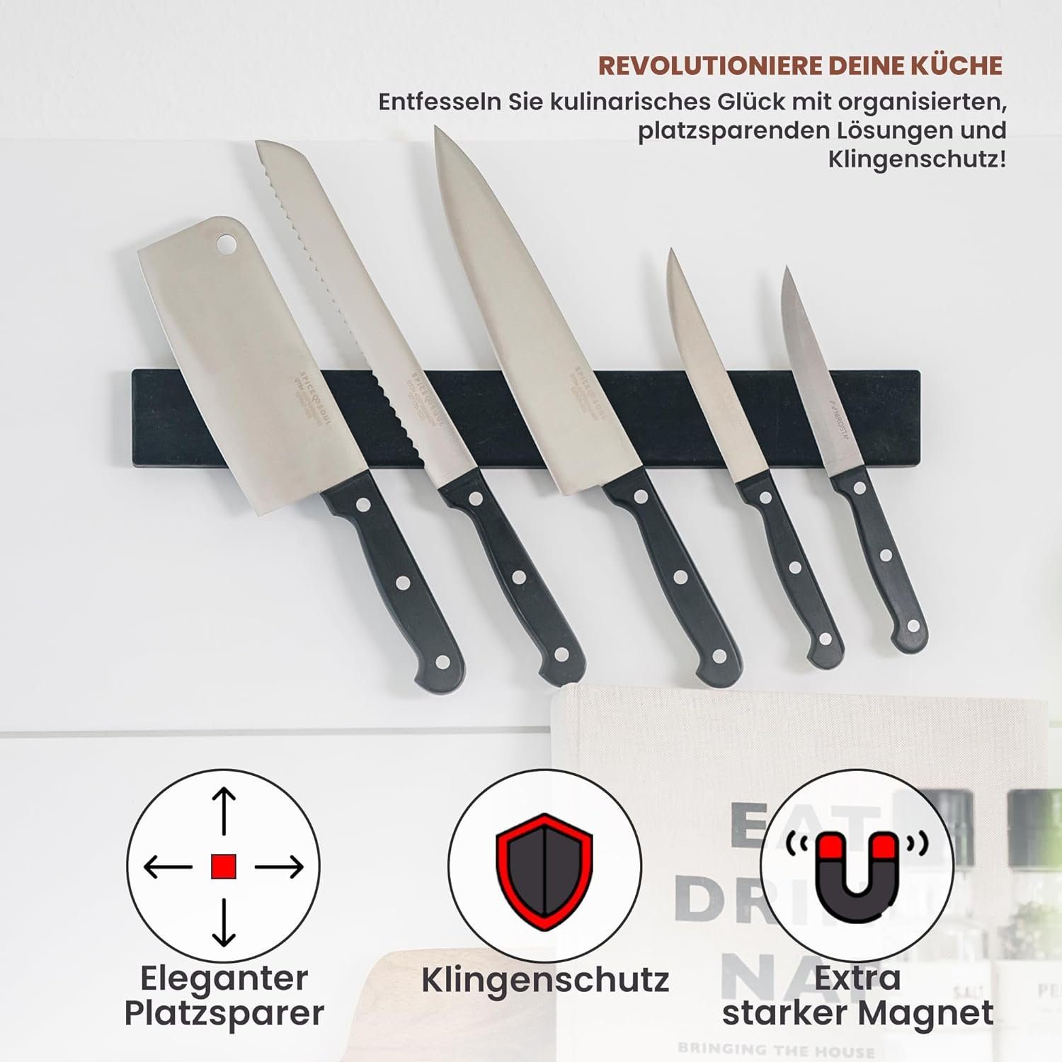Exitoso Messerleiste - Magnetleiste Messer selbstklebend 40cm, Bombenfester Halt - Schwarzes Silikon