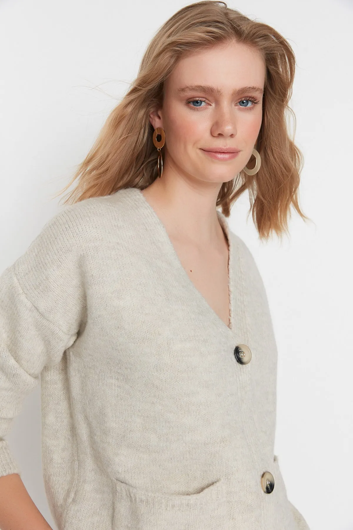 Trendyol Collection  Stone Basic Weich Strukturierte Strick-Strickjacke TWOAW20HI0213