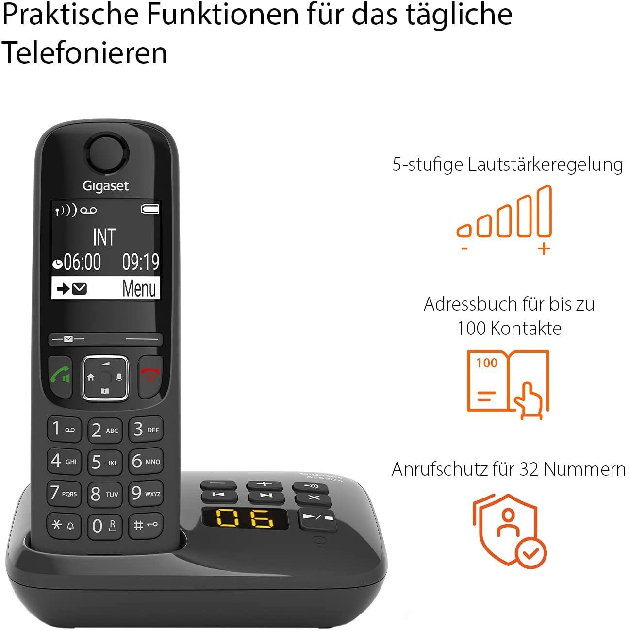 Gigaset Gigaset AS690A Trio - 3 Schnurlose Telefone mit Anrufbeantworter Schnurloses DECT-Telefon (Mobilteile: 3, Freisprechen & Anrufschutz & einstellbare Klangprofile)