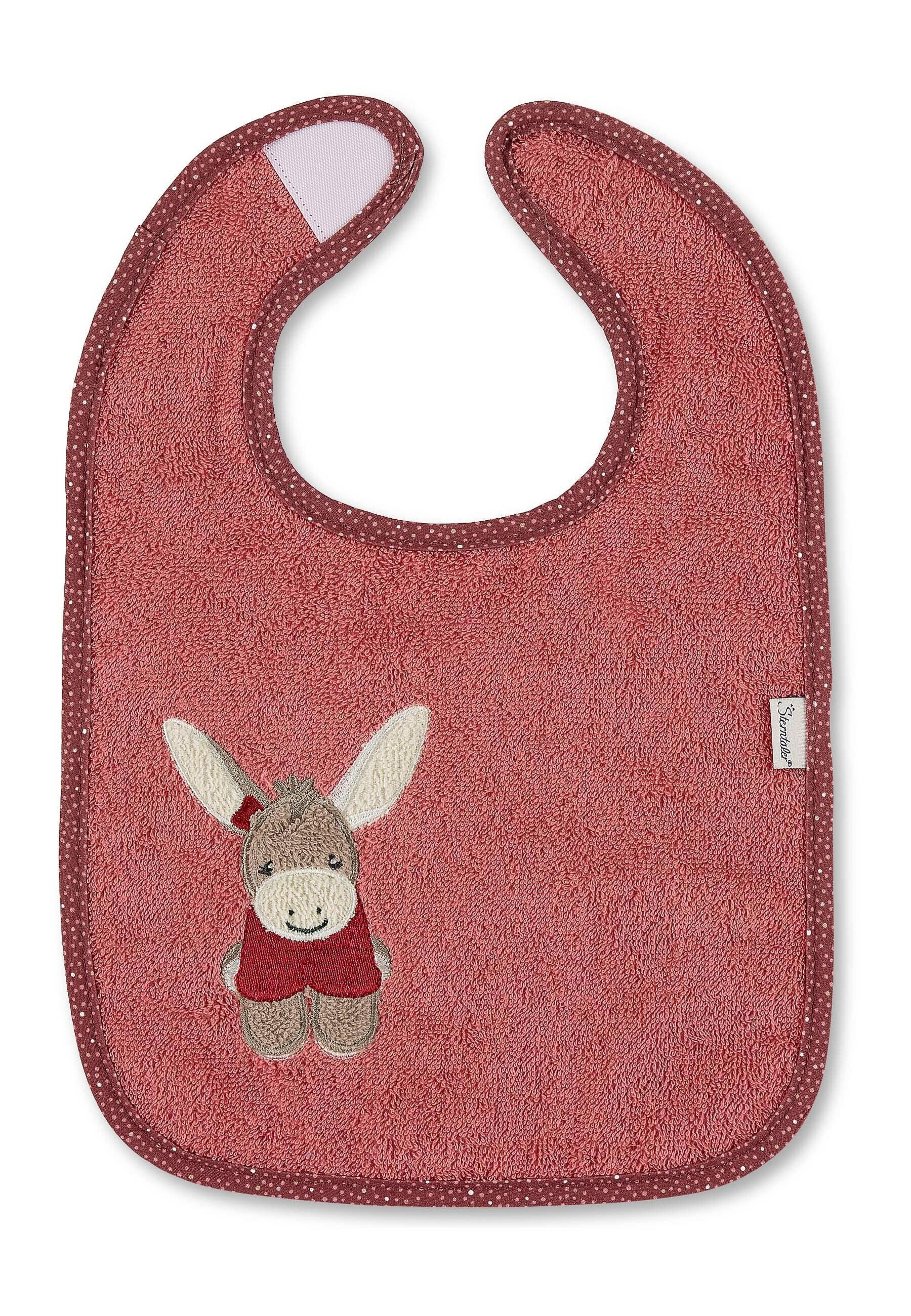 Klettlätzchen Esel Emmily in Hellrot m. Stickmotiv