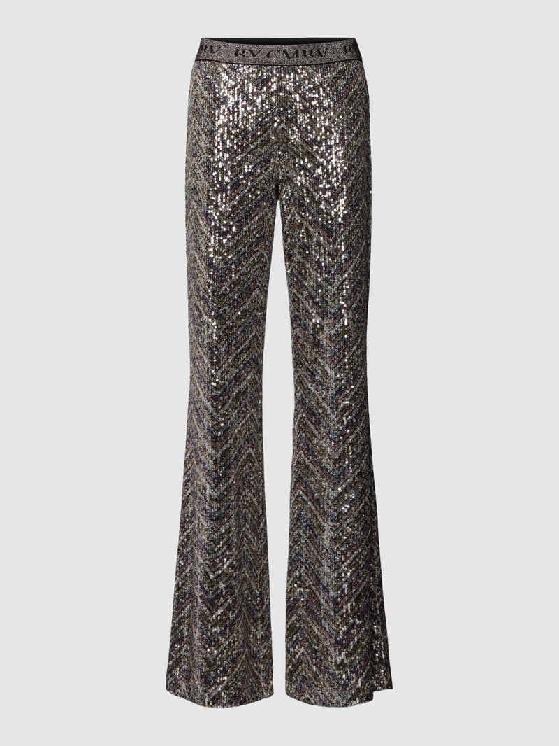Flared Stoffhose mit Paillettenbesatz Modell 'FRANCIS' in beige
