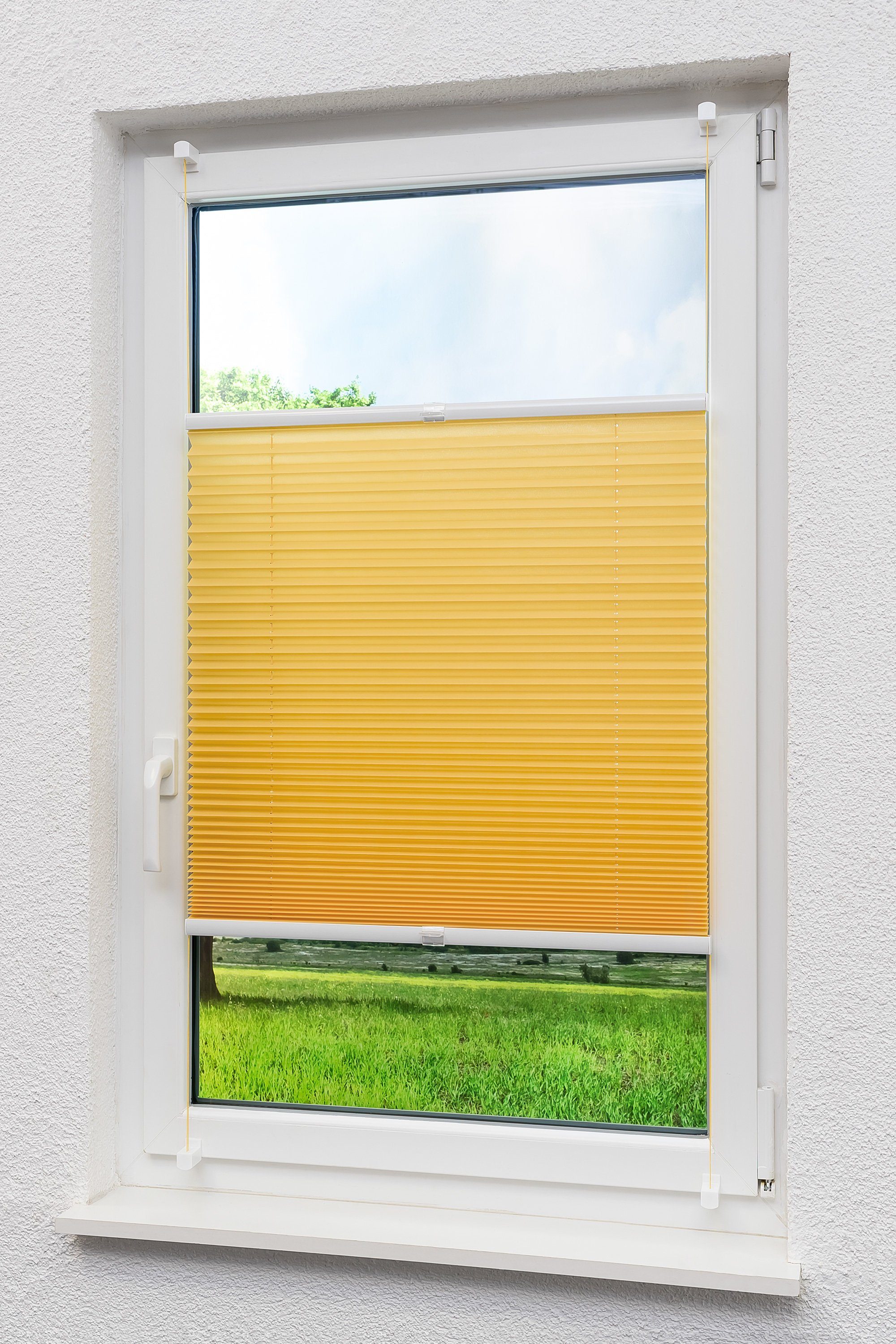 Plissee Rapid Klemmen Gelb, LYSEL®, blickdicht, HxB 130x45cm