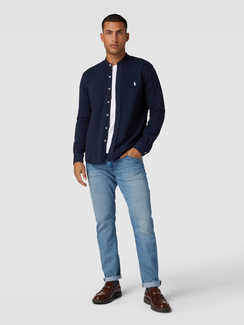 Slim Fit Freizeithemd mit Stehkragen Modell 'FEATHERWEIGHT MESH' in marineblau