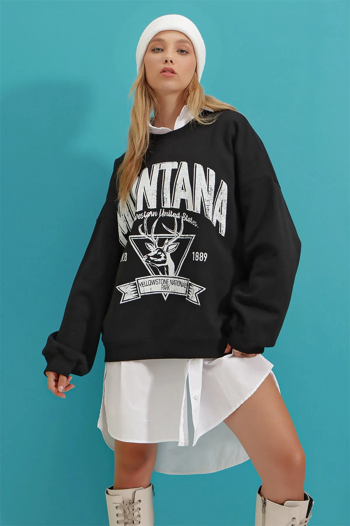 Trend Alaçatı Stili  Sweatshirt - Schwarz - Oversized
