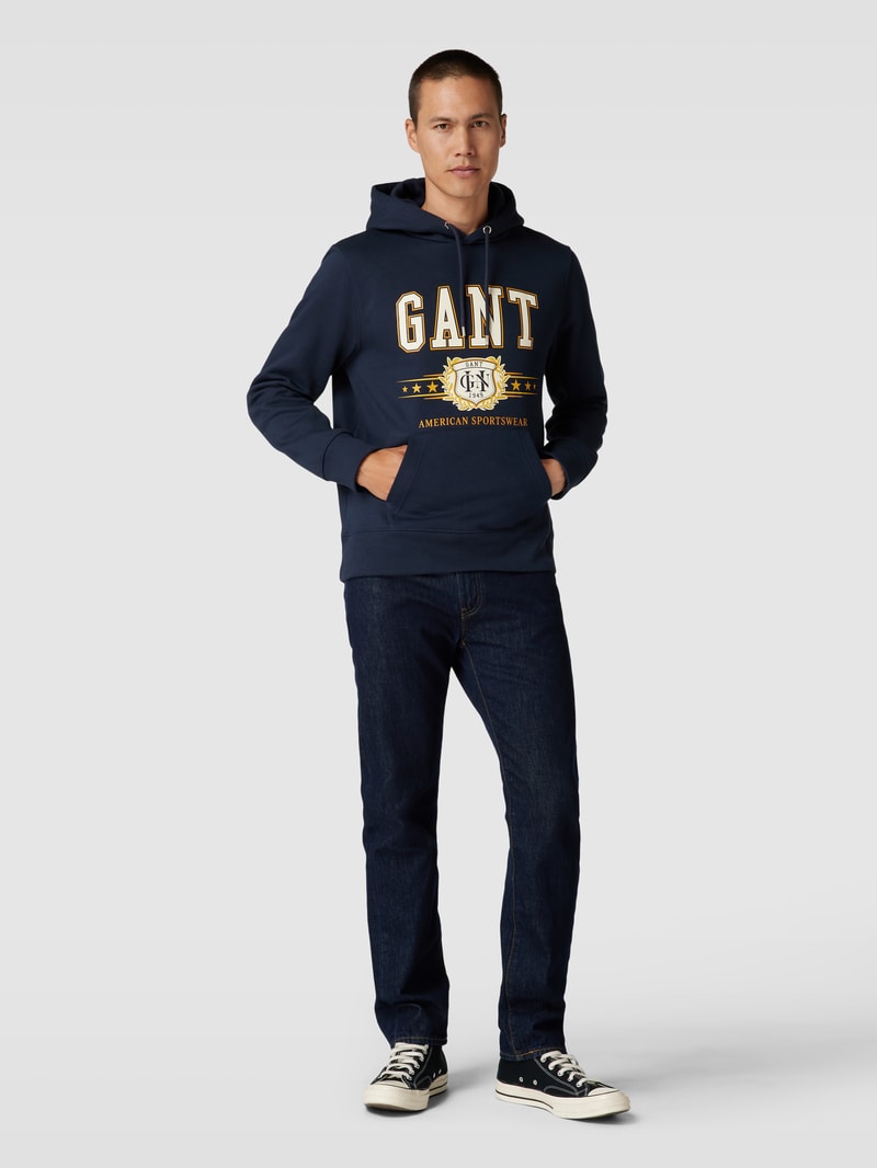 Hoodie mit Label-Print in marineblau