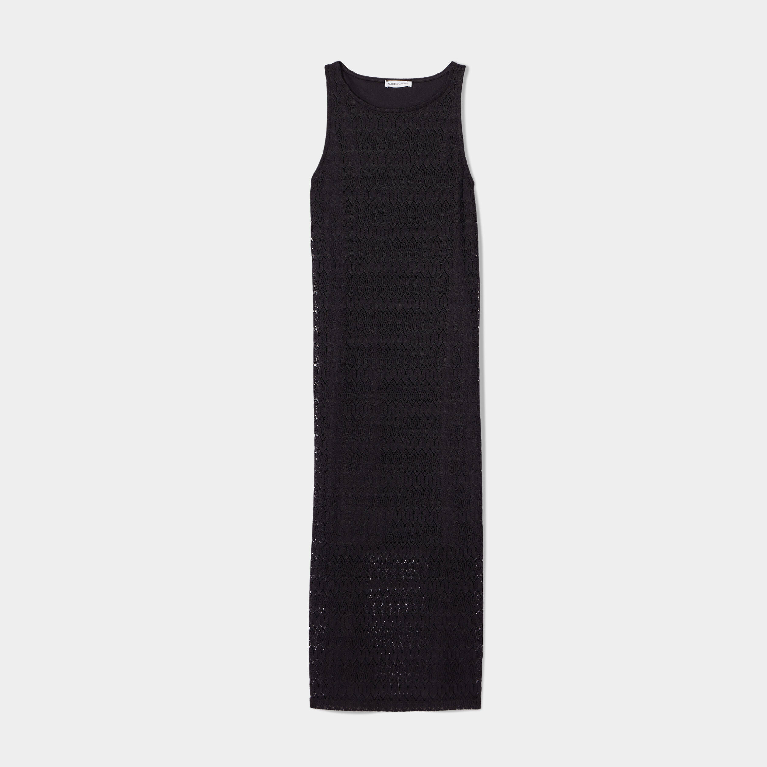Robe longue droite ajourée noir femme | Cache Cache