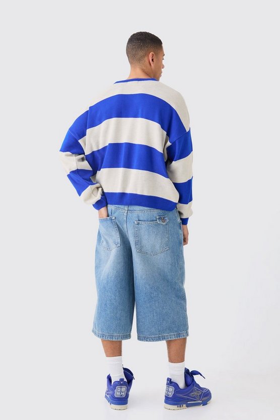 Oversized Boxy Drop Shoulder Moto Knit Jumper