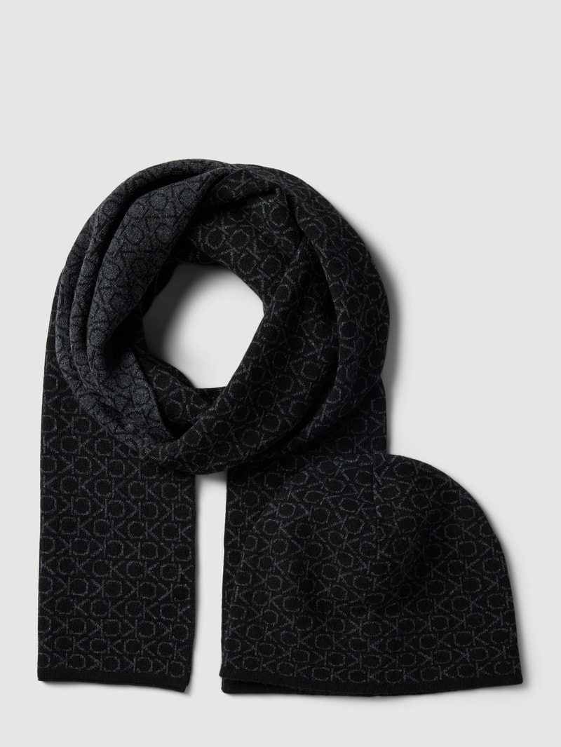 Set aus Schal und Beanie mit Kaschmir-Anteil in schwarz
