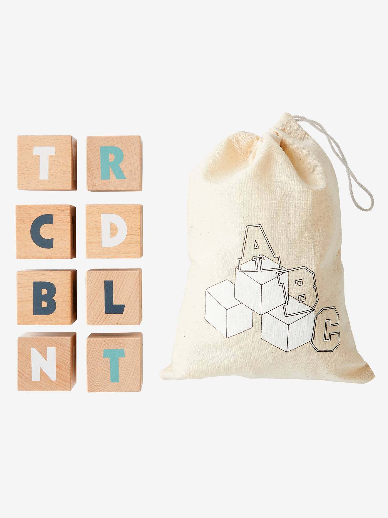 10 grands cubes lettres en bois FSC® multicolore
