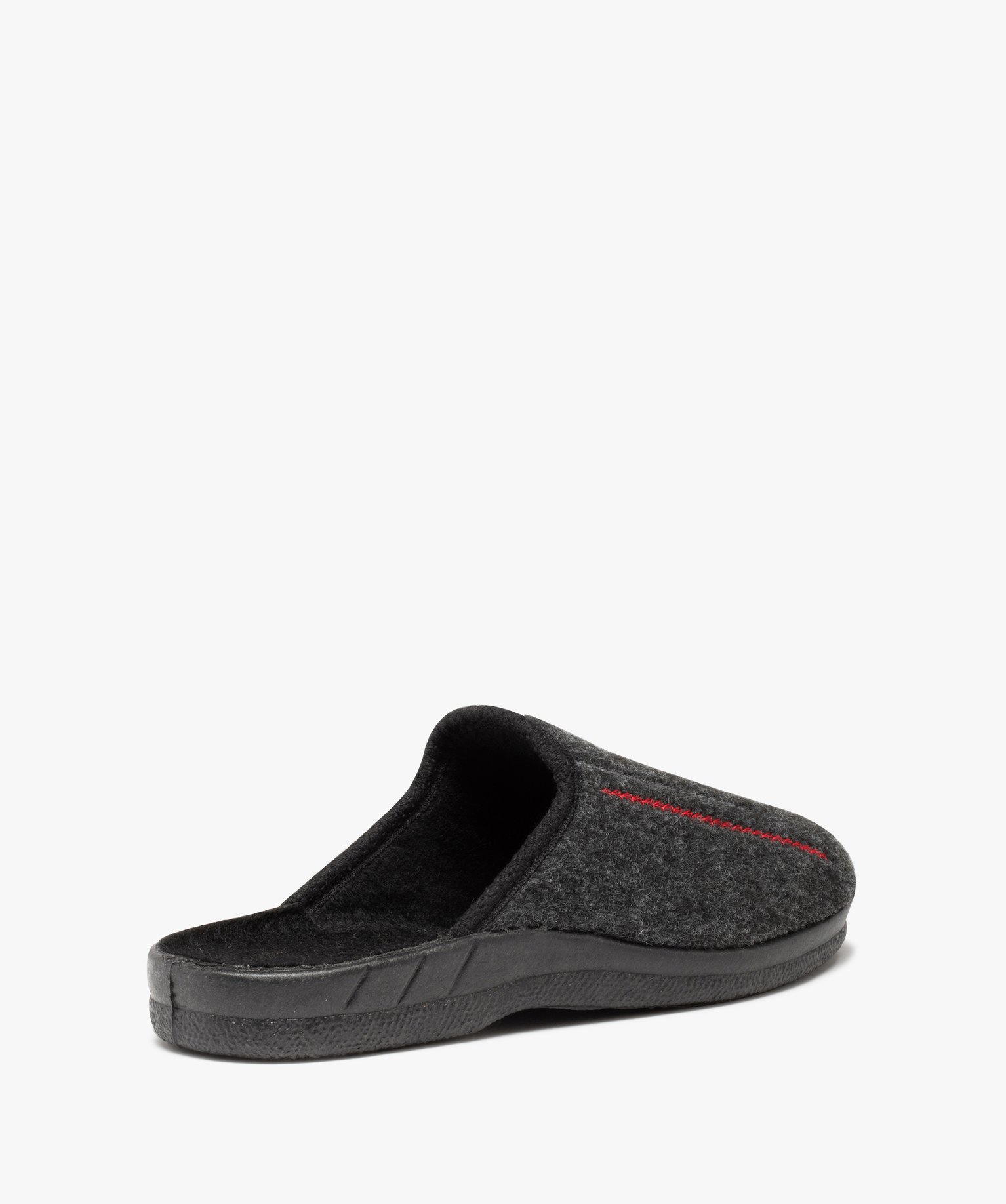Chaussons homme mules confort en feutrine brodée gris fonce | GEMO