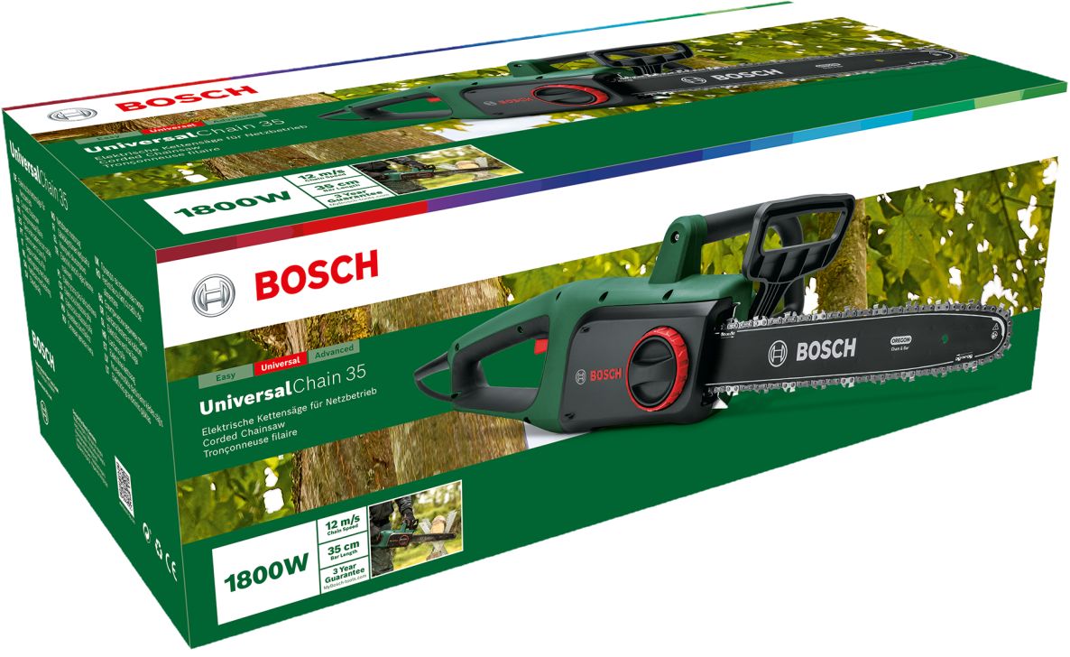 Bosch Green 06008B8303 UniversalChain 35 Kettensäge im Karton mit 1x Kette 35 cm