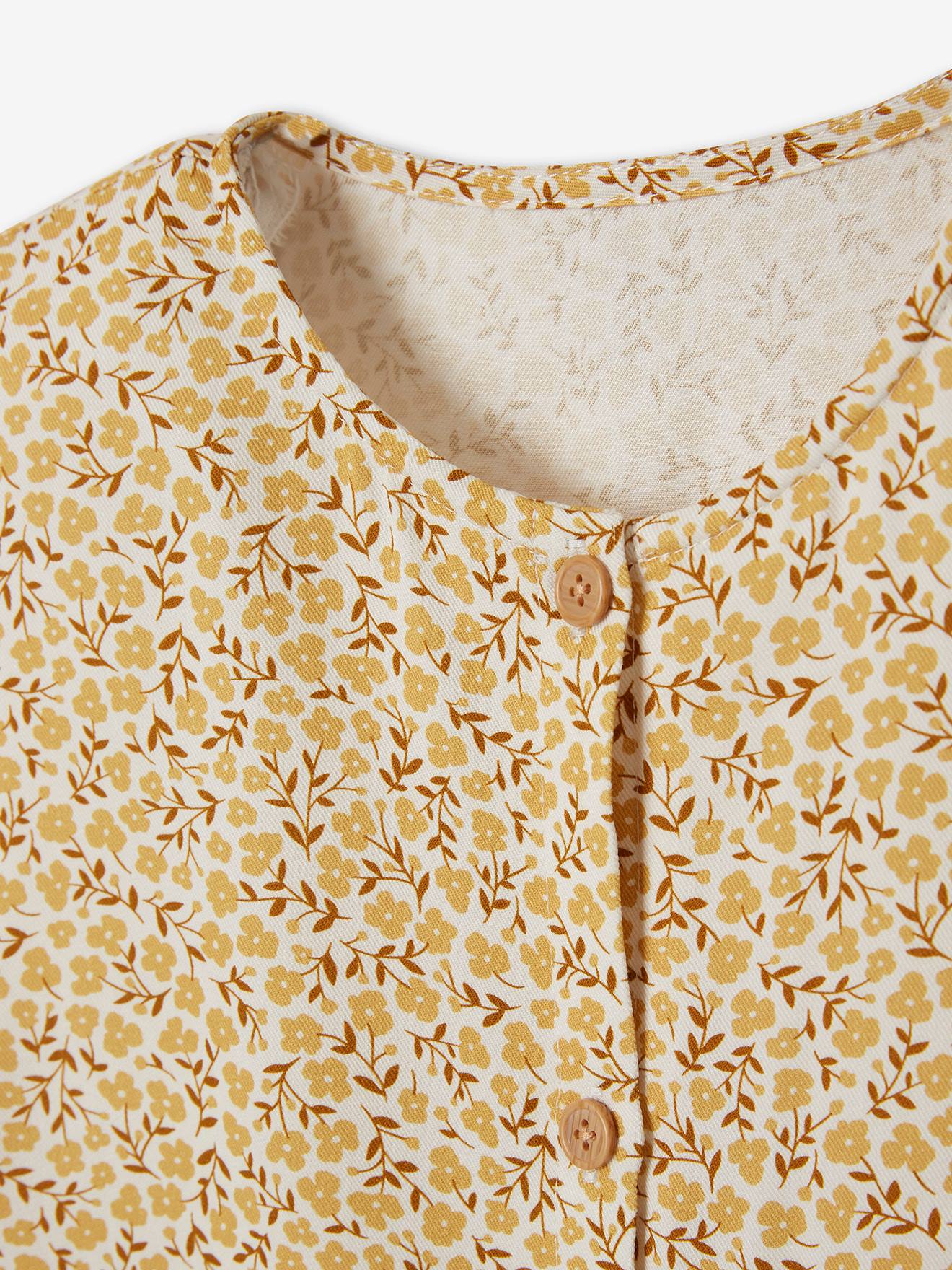 Robe boutonnée à fleurs fille beige imprimé