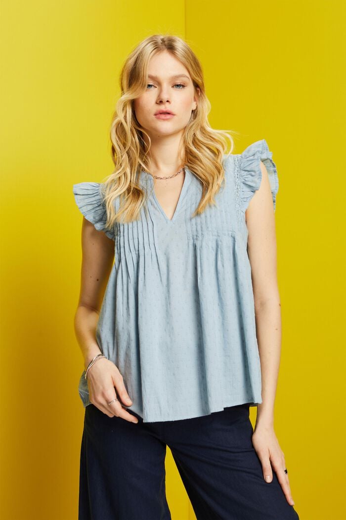 Ärmellose Bluse aus Swiss Dot, 100 % Baumwolle