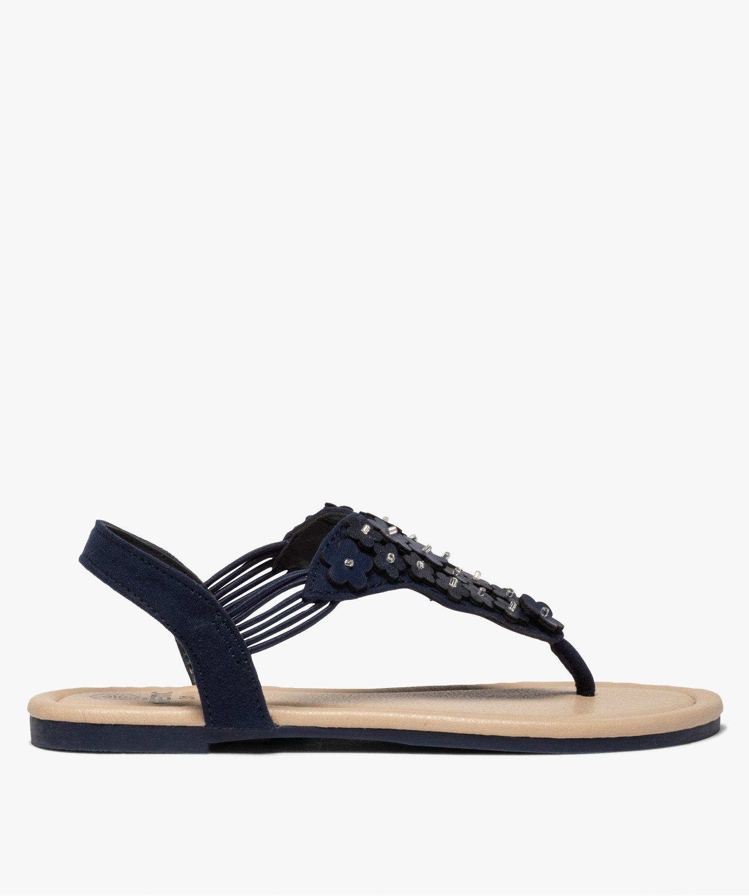 Sandales fille à entre-doigts fleuri et brides élastiques marine | GEMO