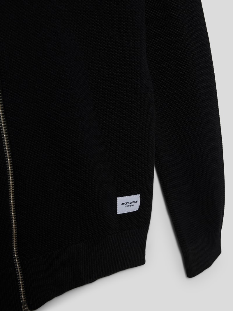 Sweatjacke mit Strukturmuster Modell 'BASEBALL CARD' in schwarz