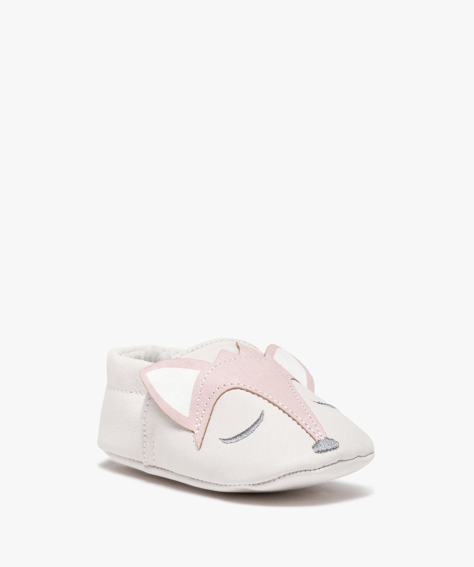 Chaussons de naissance bébé en cuir motifs animaux rose | GEMO