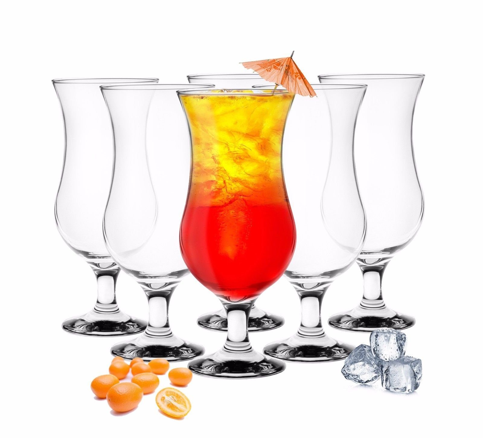 Sendez Cocktailglas 6 Stück Cocktailgläser 480ml Hurricane Trinkgläser Cocktailglas Longdrinkgläser, Glas