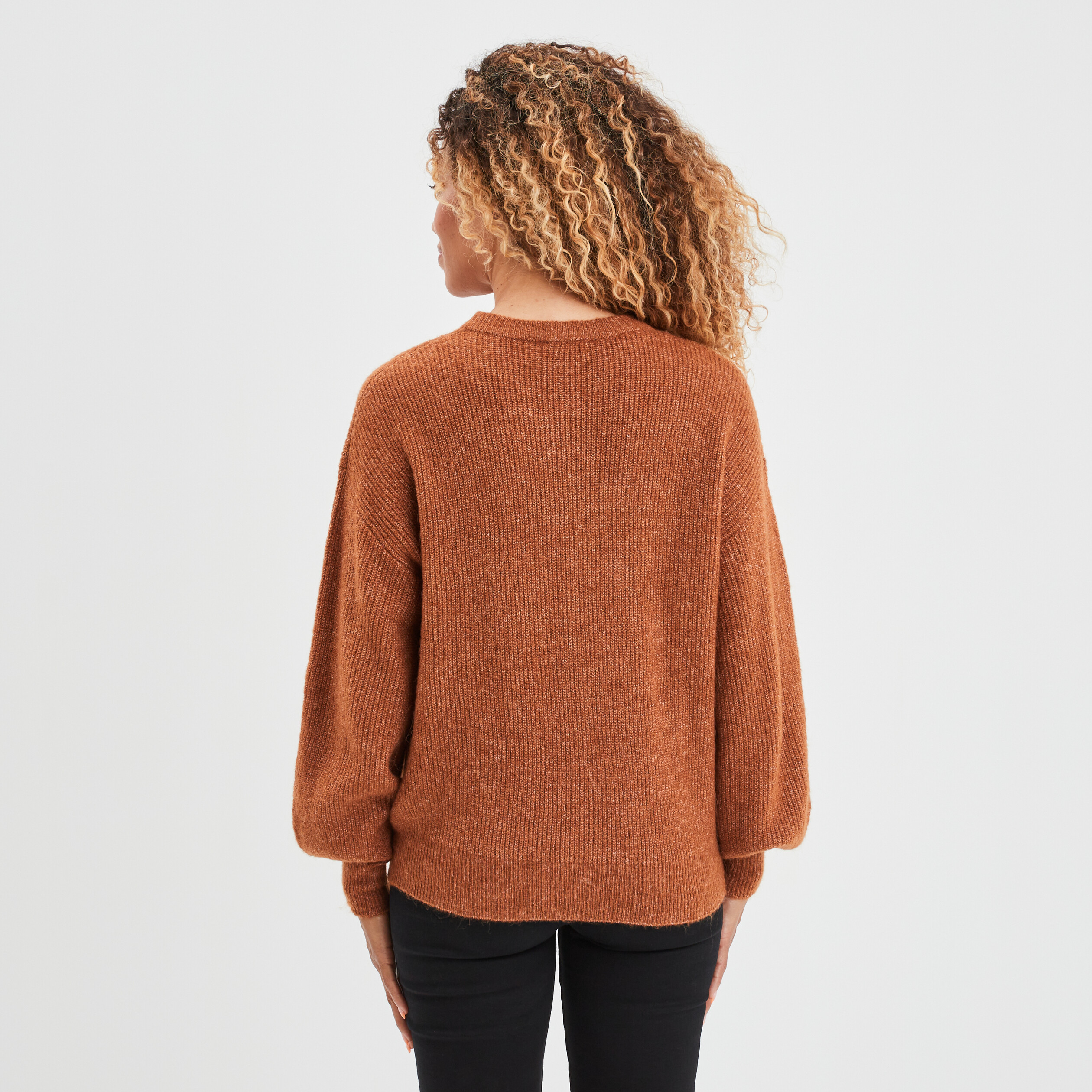 Pull col rond manches ballons camel femme | La Halle
