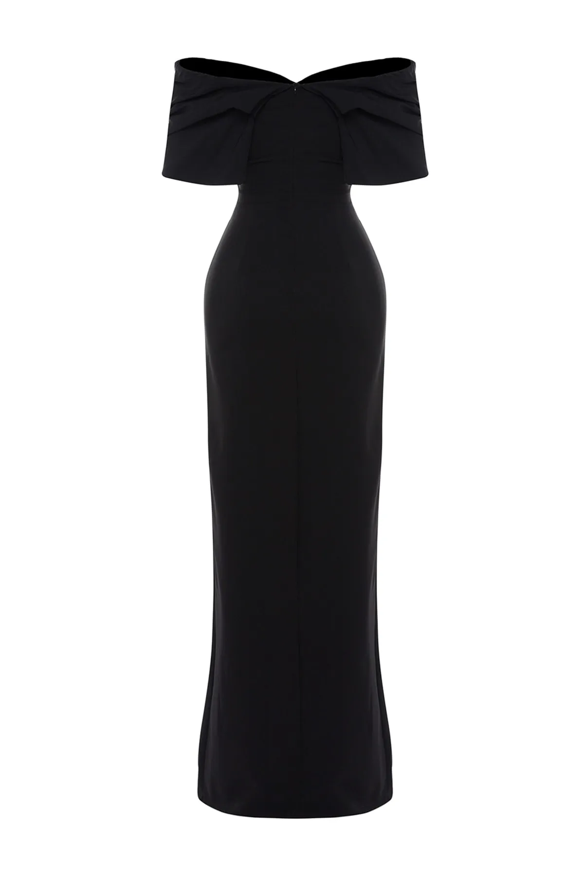 Trendyol Collection  Schwarzes, gefüttertes, gewebtes, langes Abendkleid TPRSS23AE00067