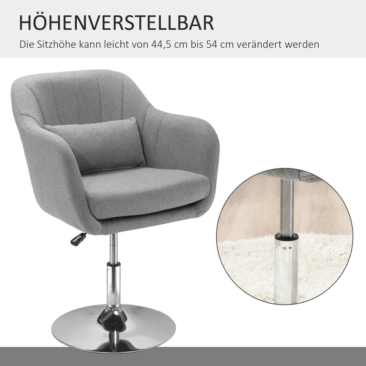HOMCOM Arbeitshocker Drehhocker Drehstuhl Bürostuhl höhenverstellbar Grau